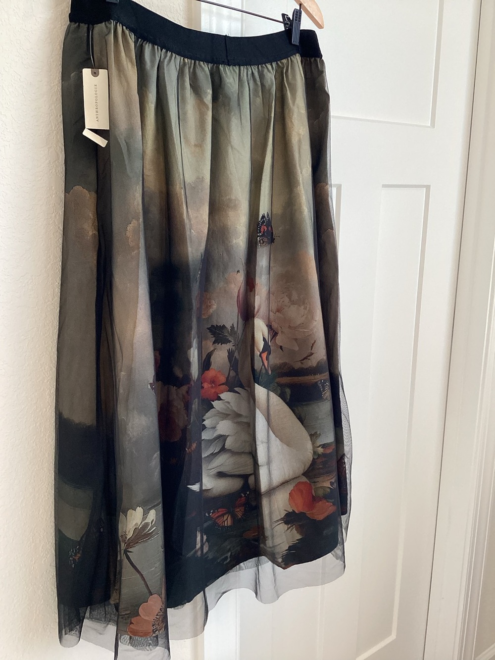 Anthropologie Wondernight Midi Skirt NEW Black Swan Art XL - Picture 11 of 16